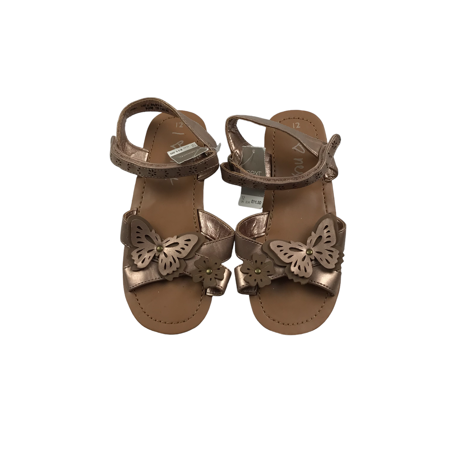 Next Brown Faux Leather Butterfly Sandals Shoe Size 12 junior