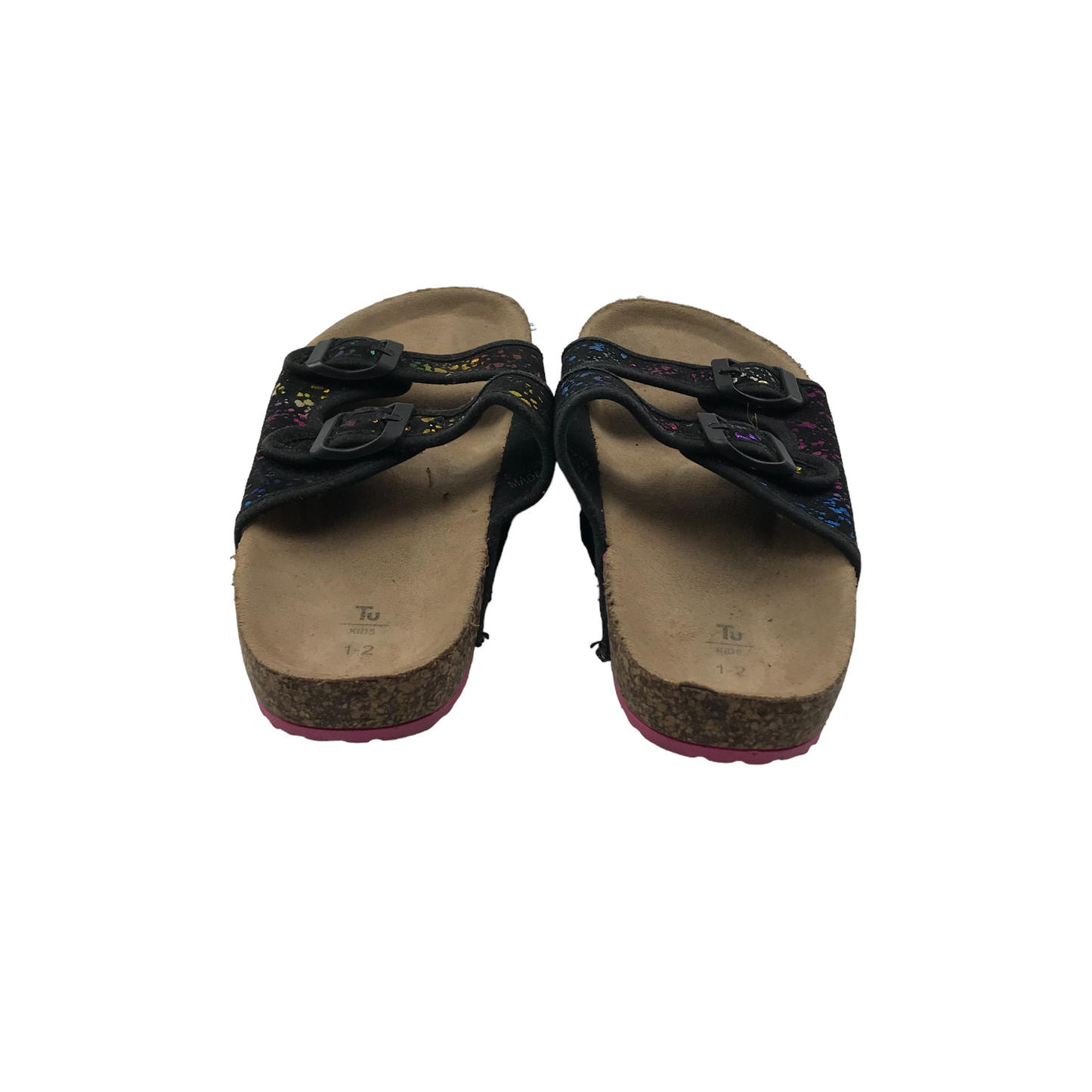 Tu Multicolour and Black Plash Pattern Sliders Shoe Size 1-2