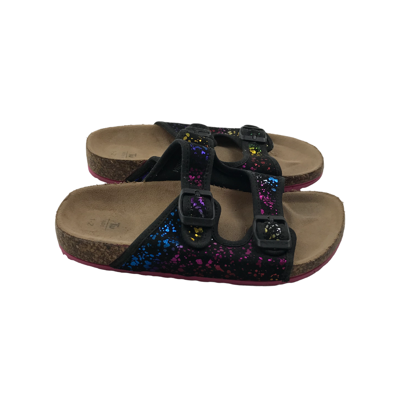 Tu Multicolour and Black Plash Pattern Sliders Shoe Size 1-2