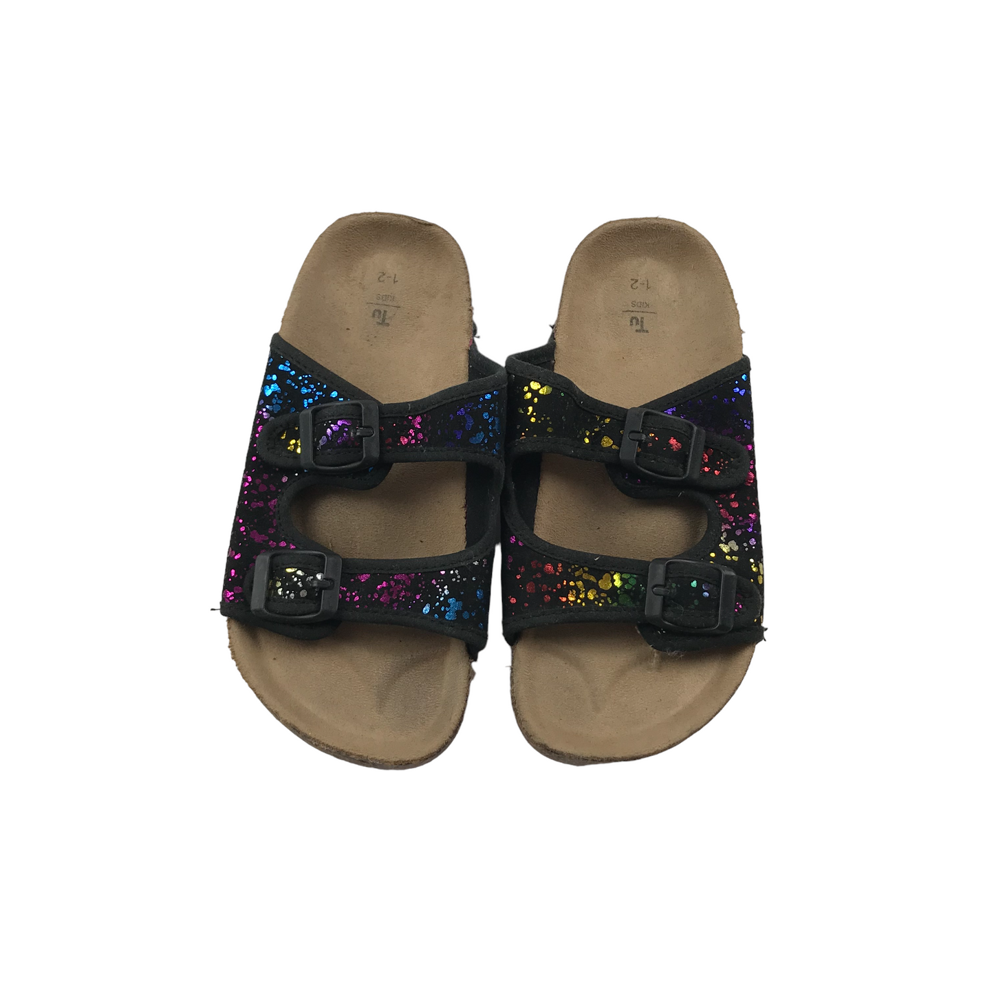 Tu Multicolour and Black Plash Pattern Sliders Shoe Size 1-2