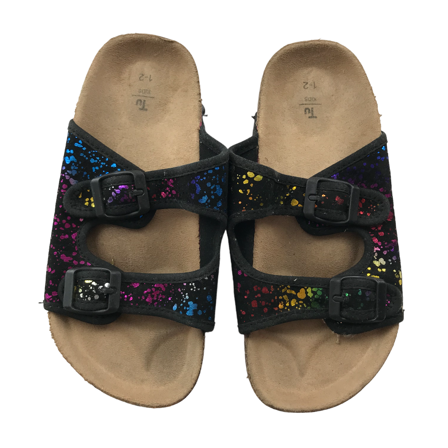 Tu Multicolour and Black Plash Pattern Sliders Shoe Size 1-2