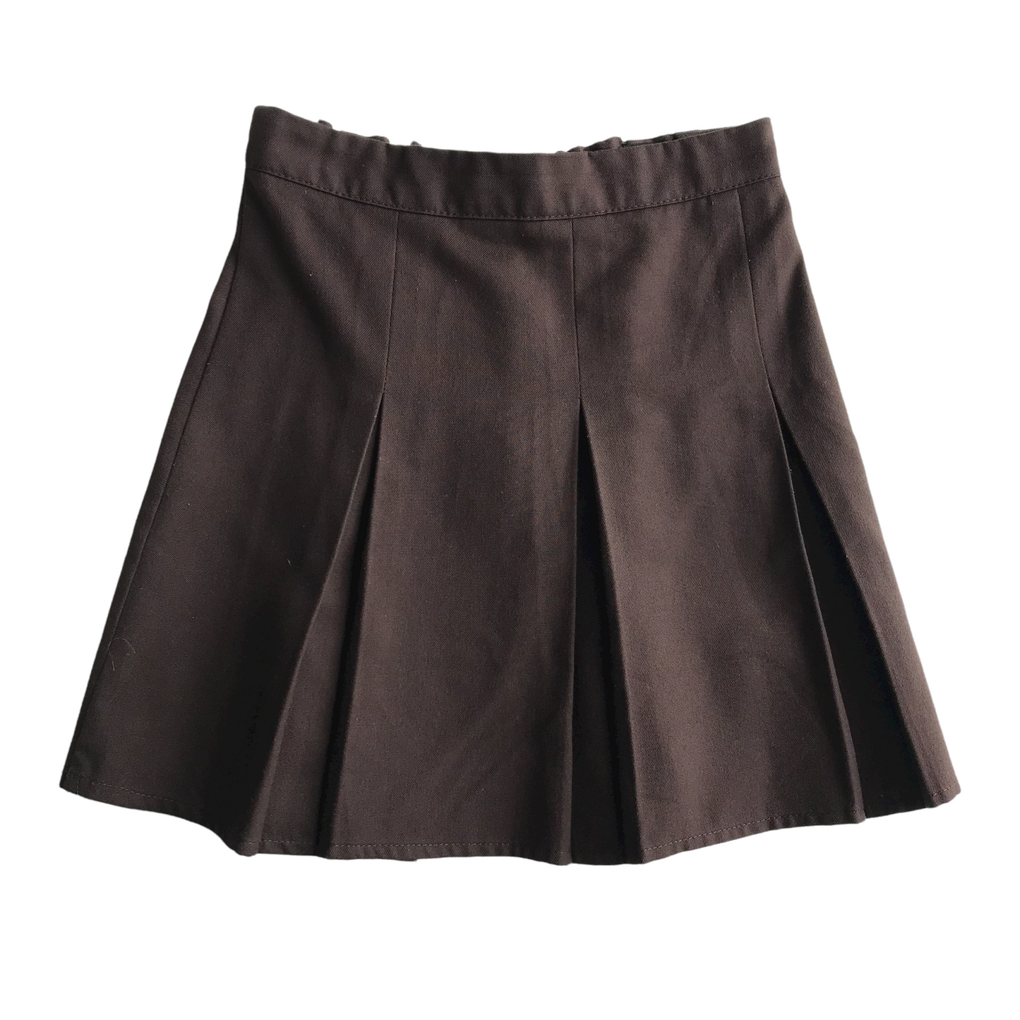 Brown School Skirt with Thin Waistband and pleats