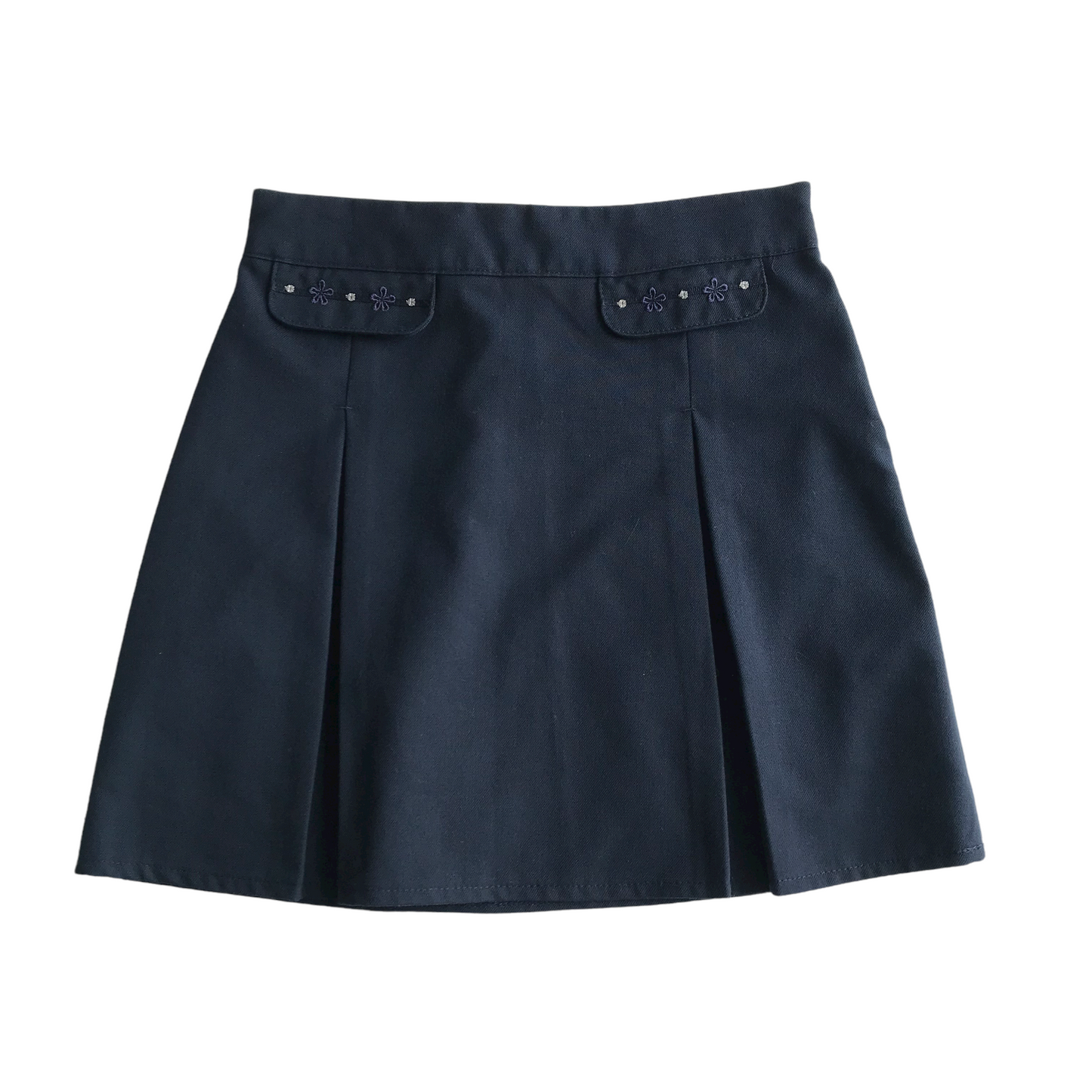Navy Blue School Floral Embroidery Skirt