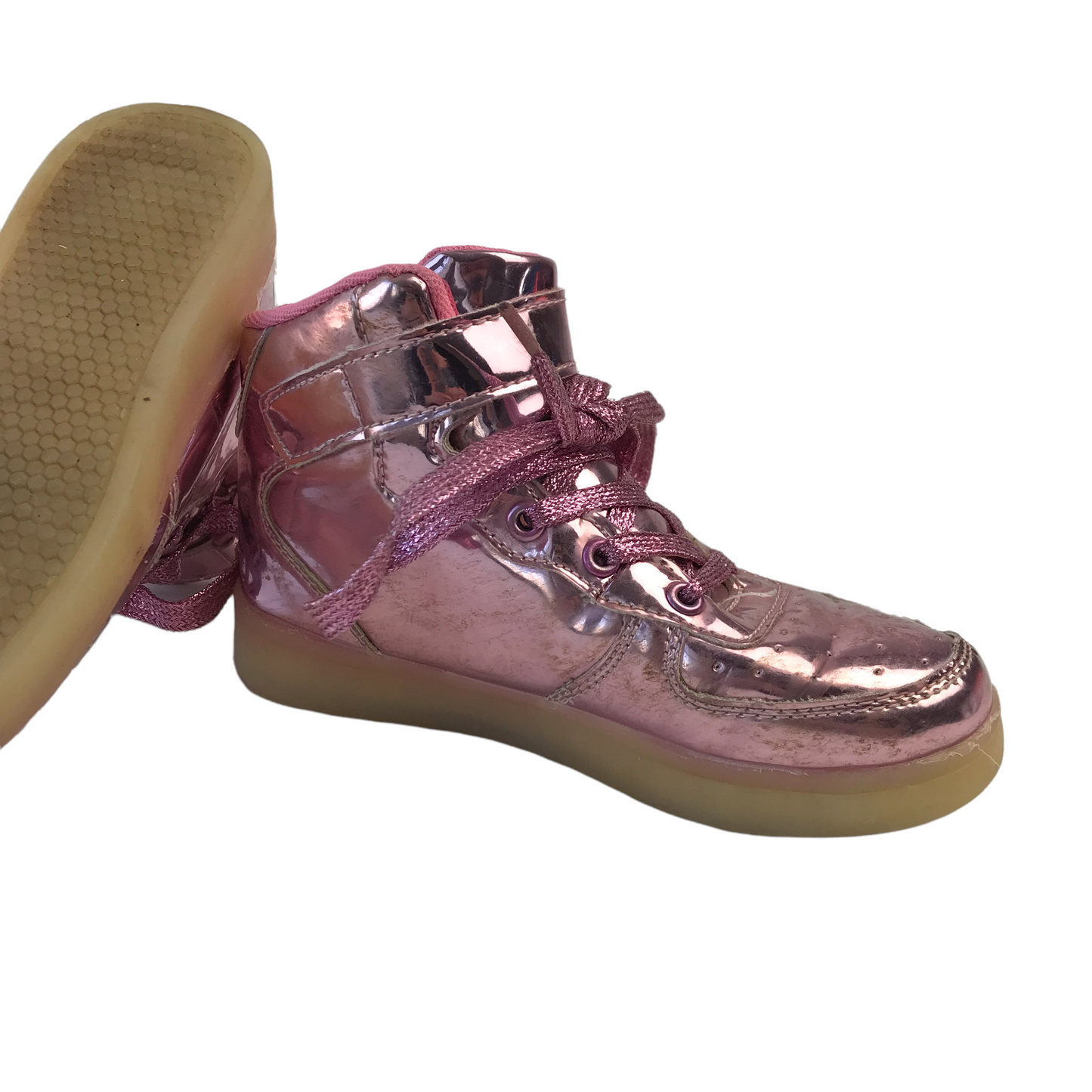 Metallic Shine Pink High Tops Trainers Shoe Size 11.5 (jr)