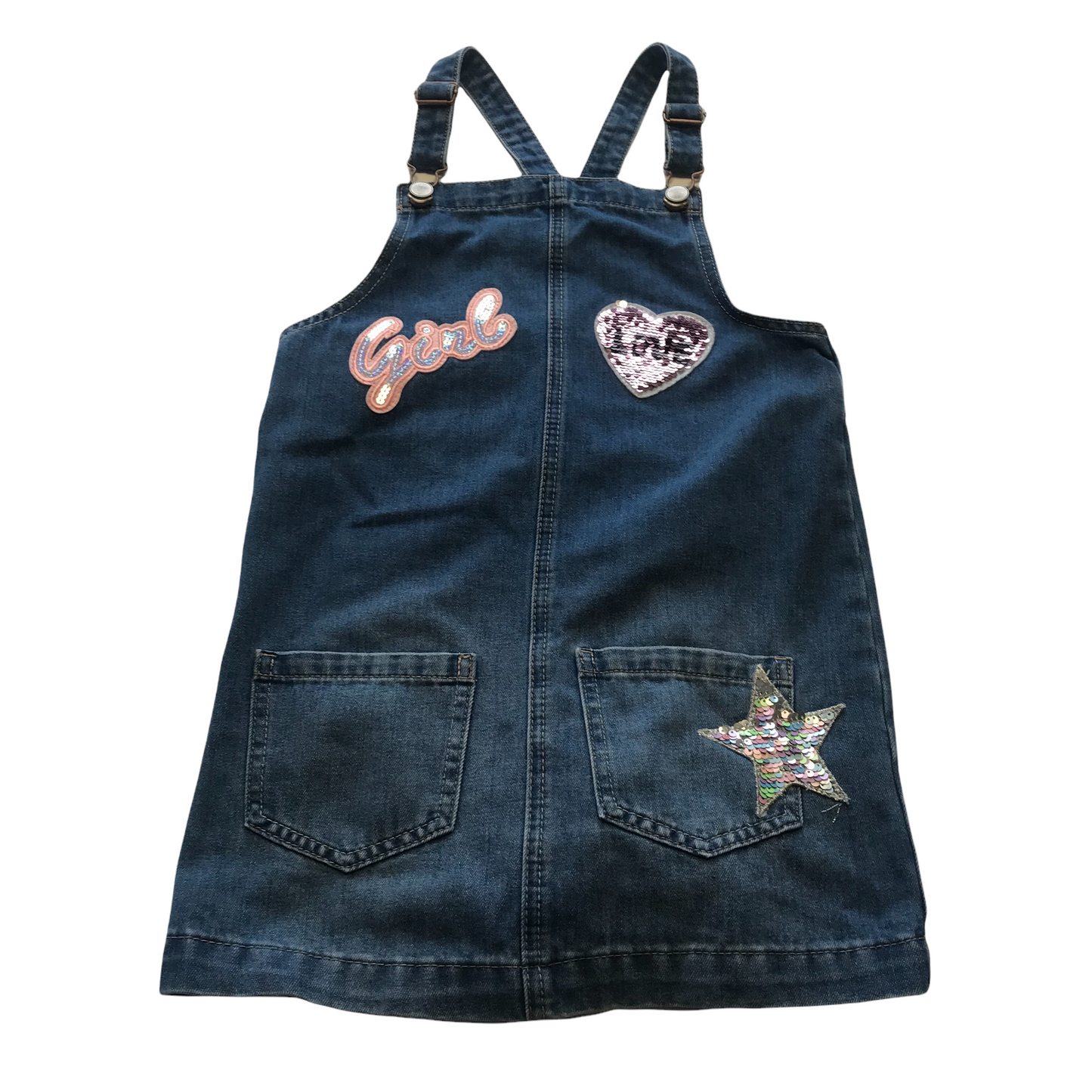 George Denim Sequin Patched Dungaree Dress Age 8