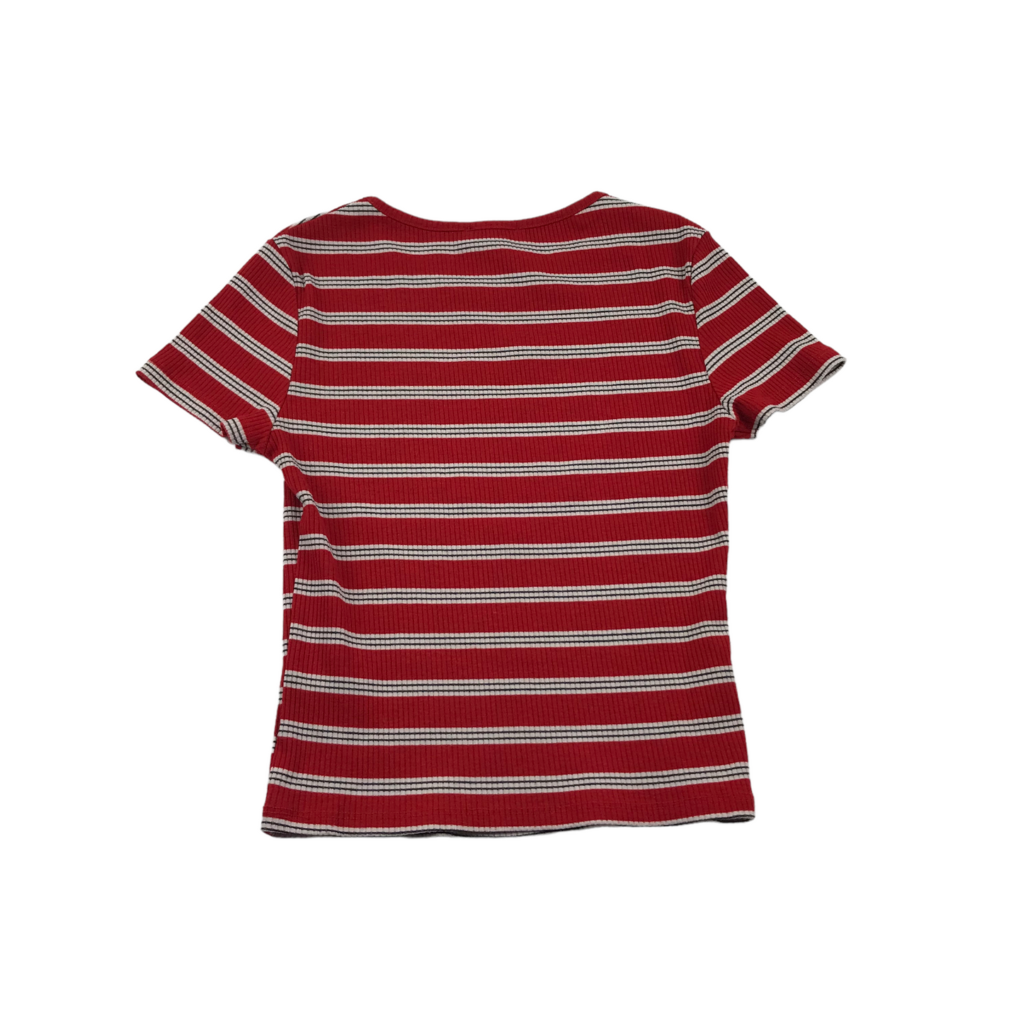 New Look Red and White Stripy Knitted Crop T-shirt Women's Size 8