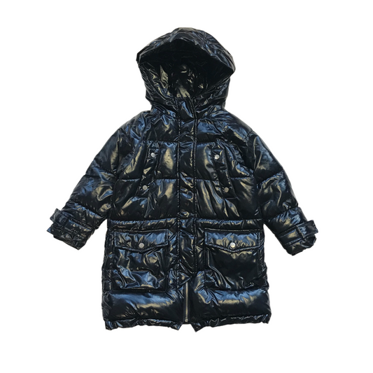 Zara Shiny Dark Navy Blue Puffer Parka Jacket Age 6