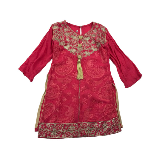 Pink Golden Embroidery Tunic Dress Age 5