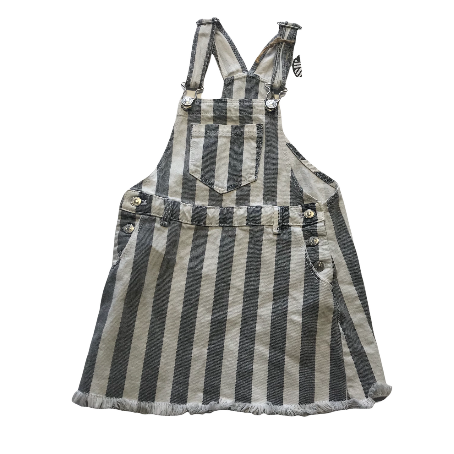 Zara Grey and White Stripy Dungaree Dress Age 5