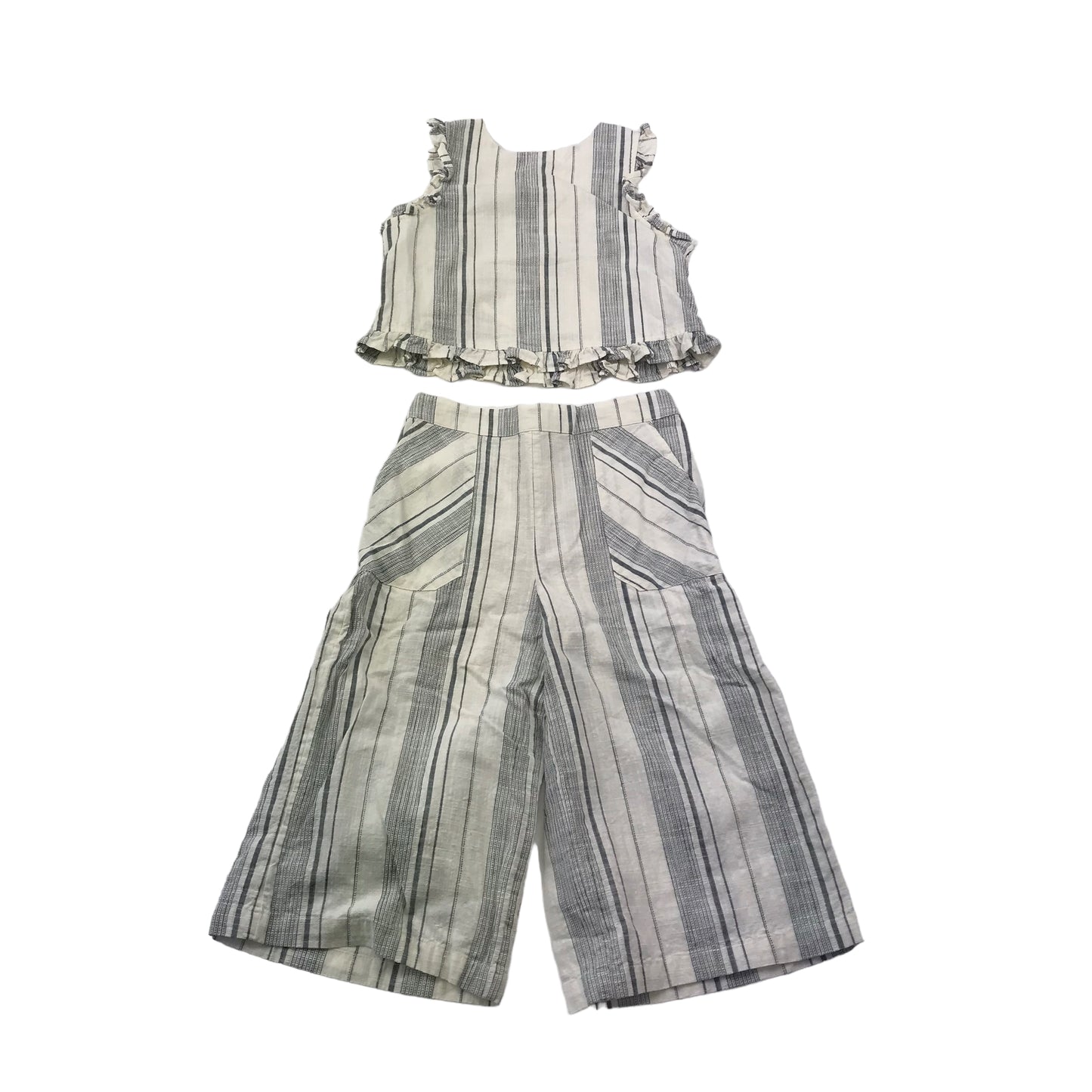 Tu White and Navy Stripy Top and Bottom Set Age 6