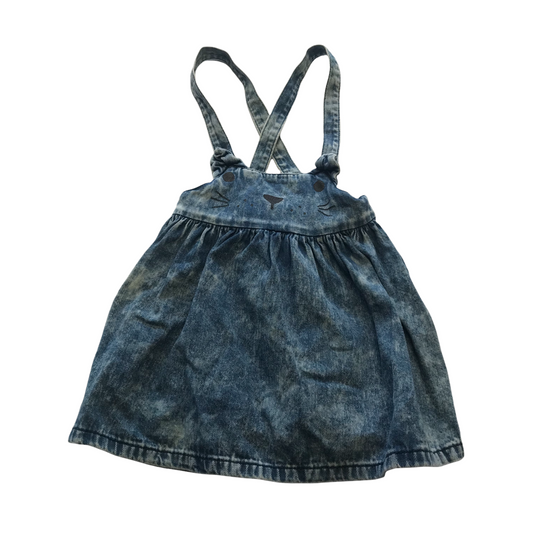 Next Denim Bunny Face Dungaree Dress Age 4