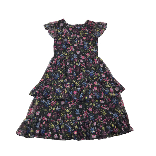 Monsoon Black Floral Chiffon Summer Dress Age 12