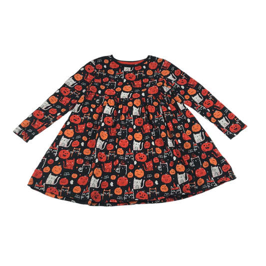 F&F Black Pumpkins and Cats Print Dress Age 5