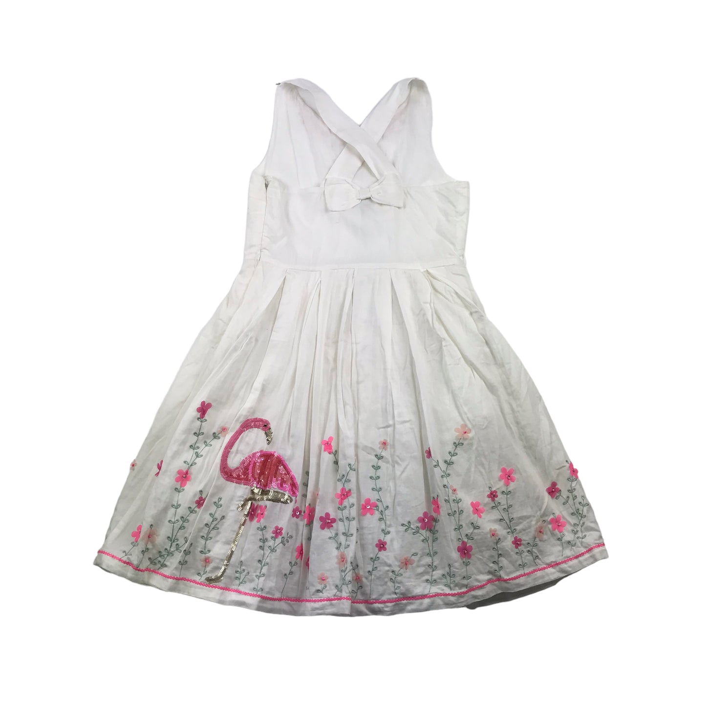 Monsoon White Flamingo Sequin Cotton Dress Age 12