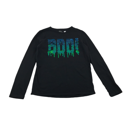 F&F Black Long Sleeve Turquoise Flip Sequin BOO T-shirt Age 12