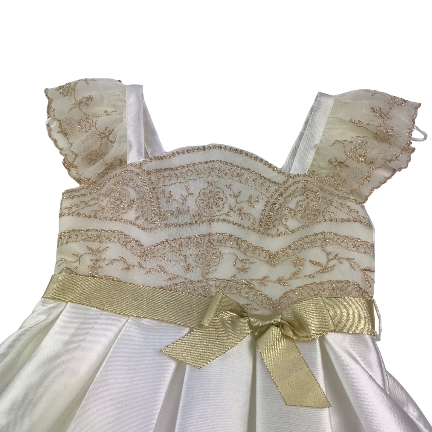 Monsoon White and Golden Lace Detailing Flared Dress Age 10