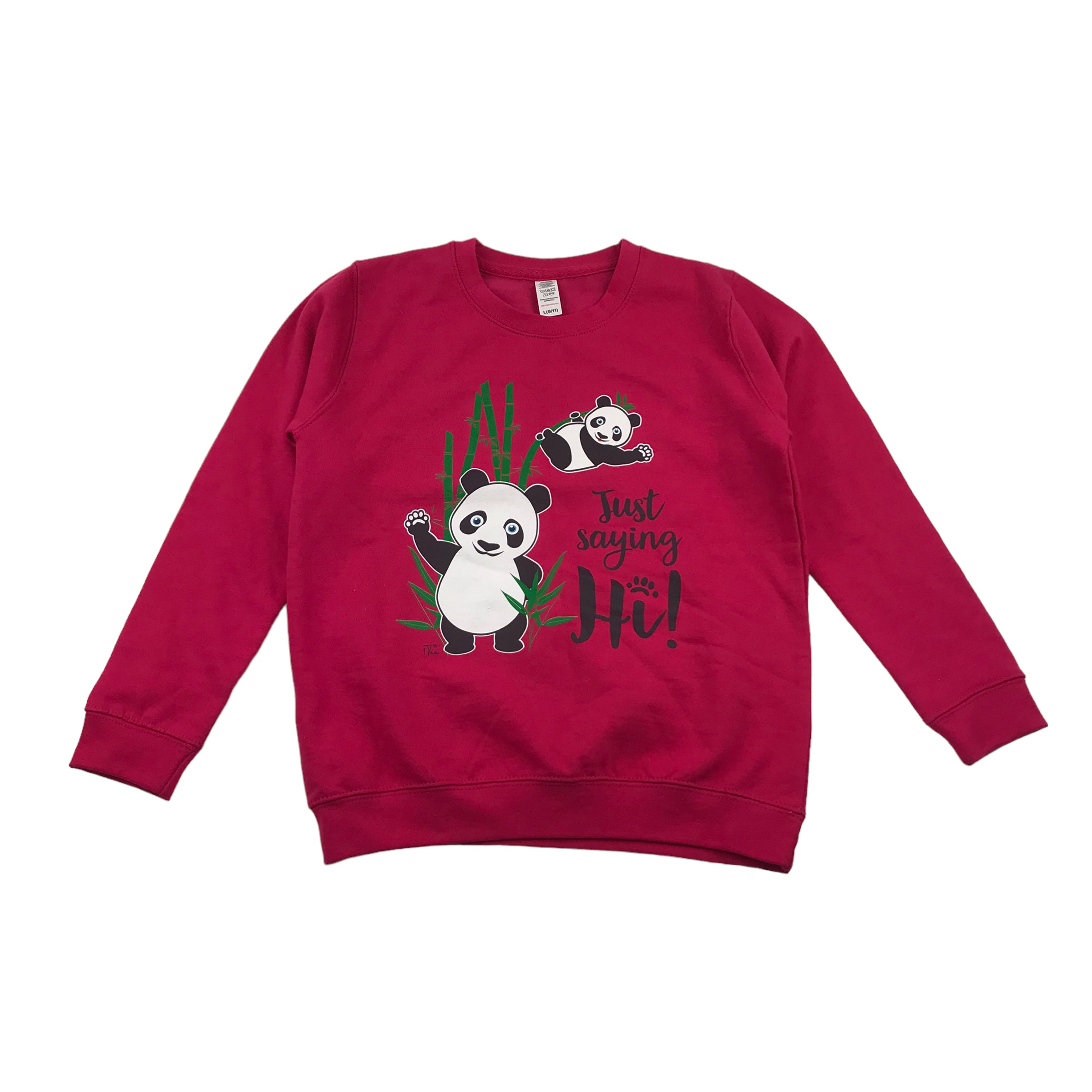 AWDis Fuchsia Pink Just Saying Hi Panda Sweater Age 9 11