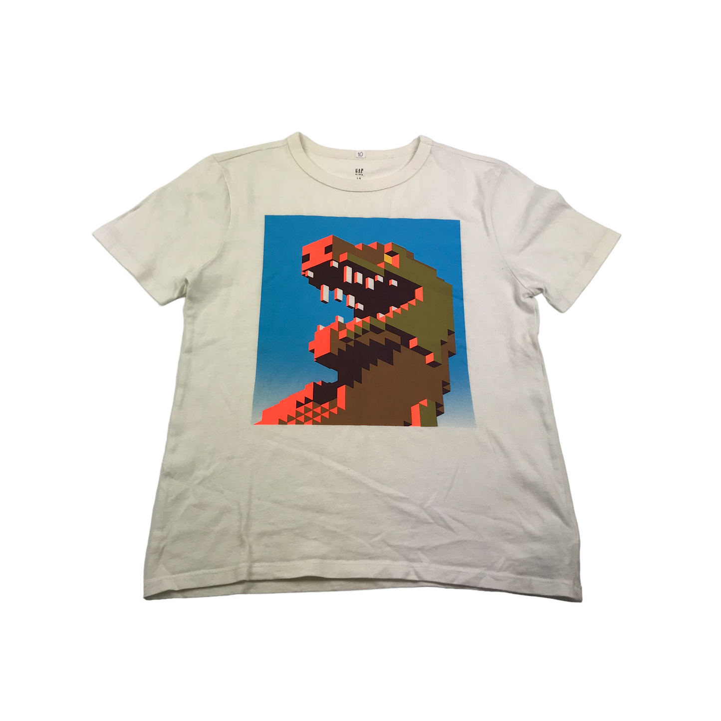 Gap Natural White Pixel Dinosaur T-shirt Age 10