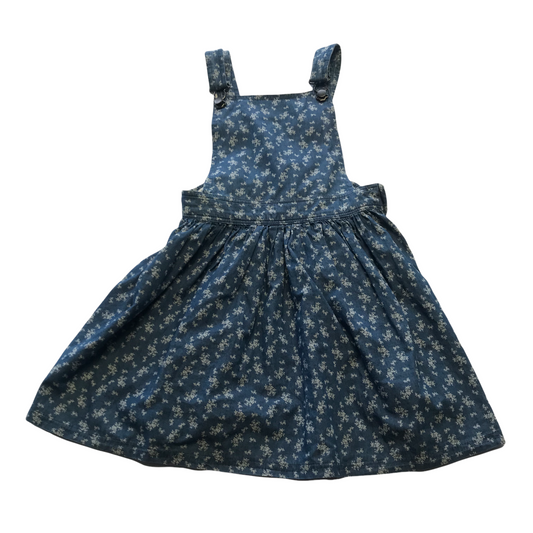 Matalan Denim-style Floral Dungaree Dress Age 11