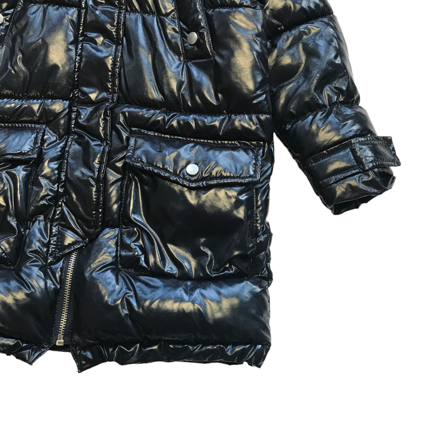 Zara Shiny Dark Navy Blue Puffer Parka Jacket Age 6