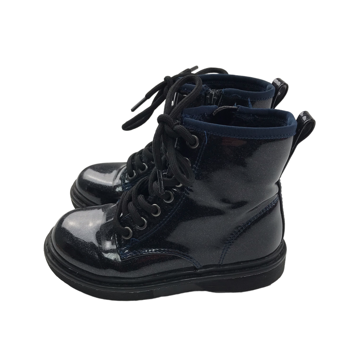 Next Shiny Black Combat Boots Shoe Size 9 junior
