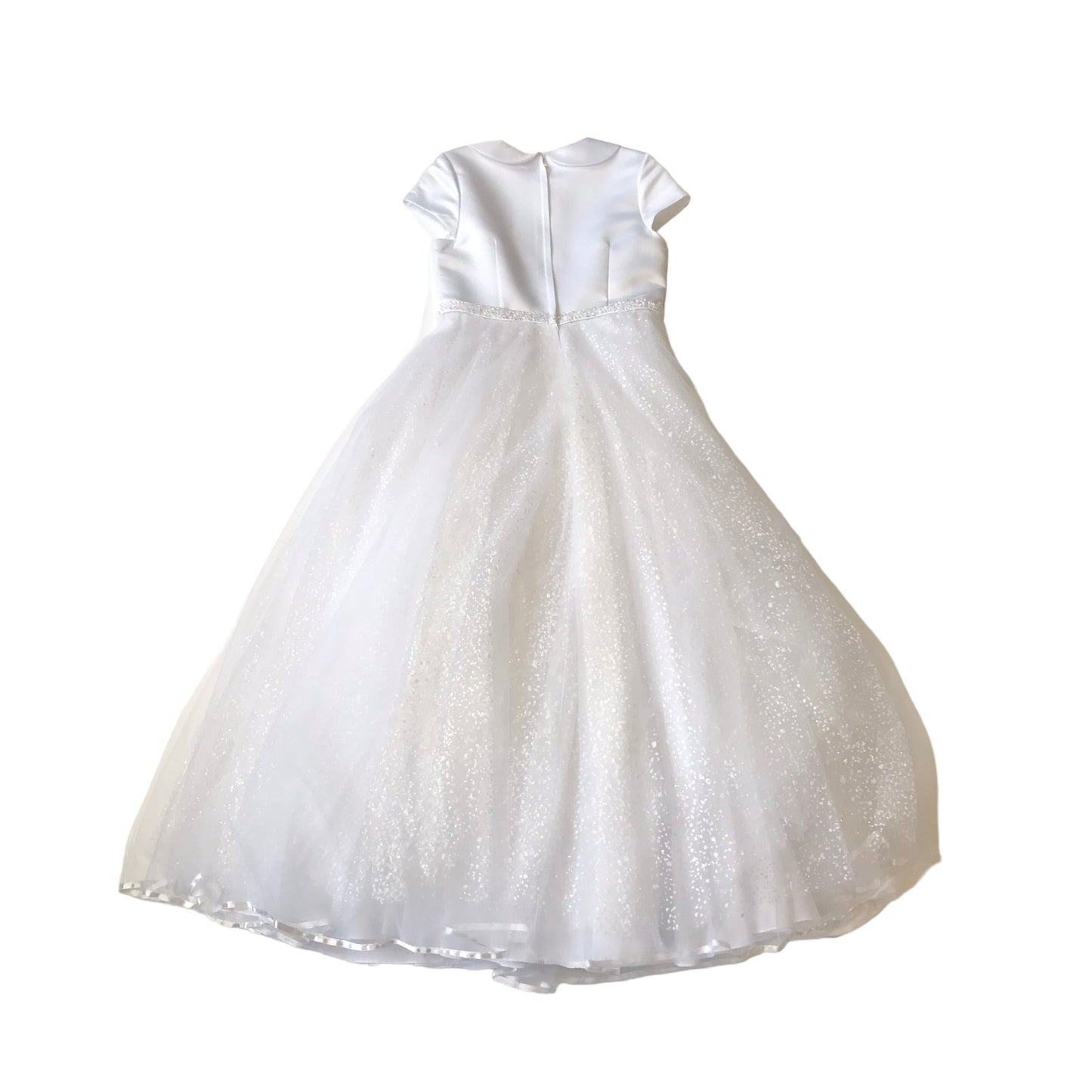 White Formal Dress With Tulle layers Glitter and Collar Age 8-9