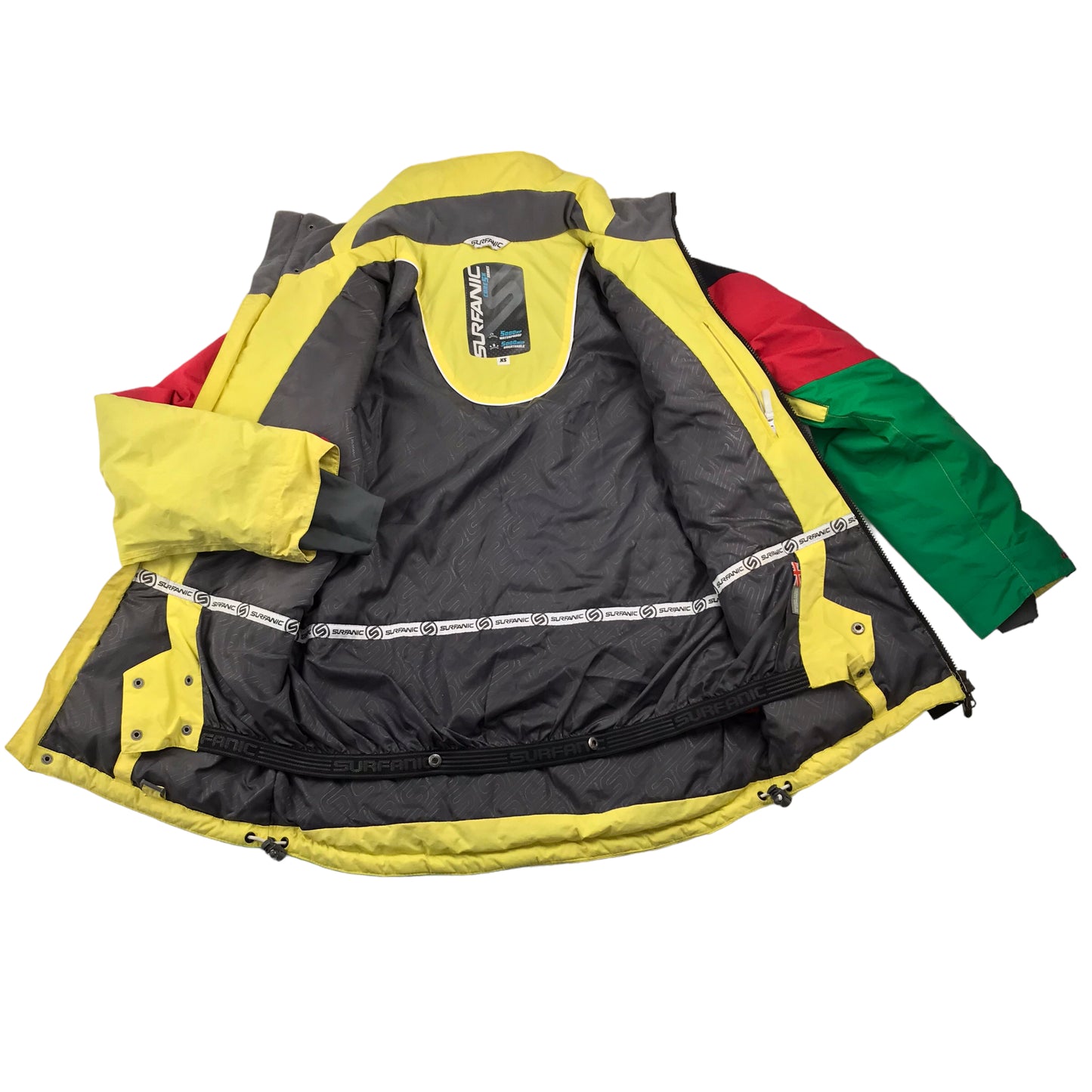 Surfanic Yellow Red and Green Hard Shell Skiing Jacket Adult Size S