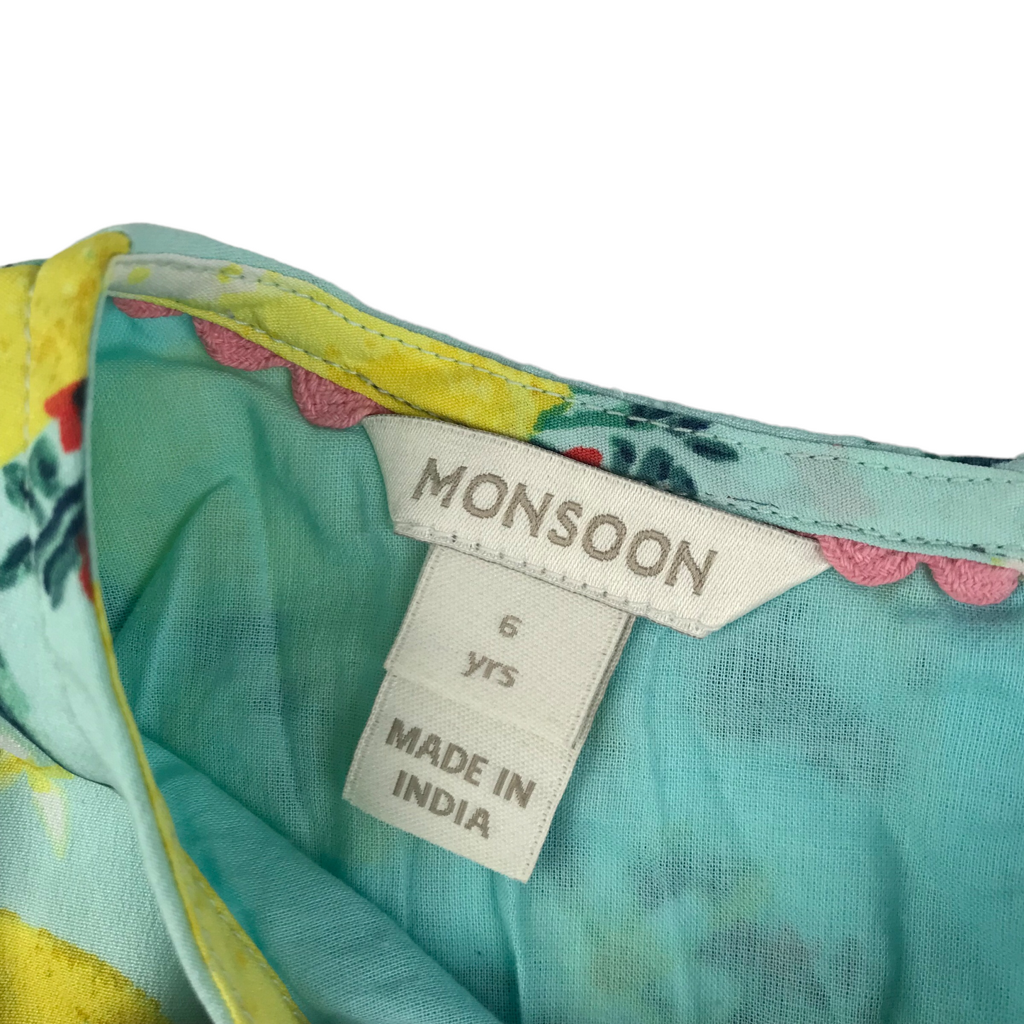 Monsoon Mint Colour Lemon Pattern Dress Age 6