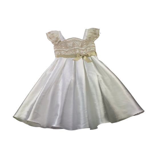 Monsoon White and Golden Lace Detailing Flared Dress Age 10