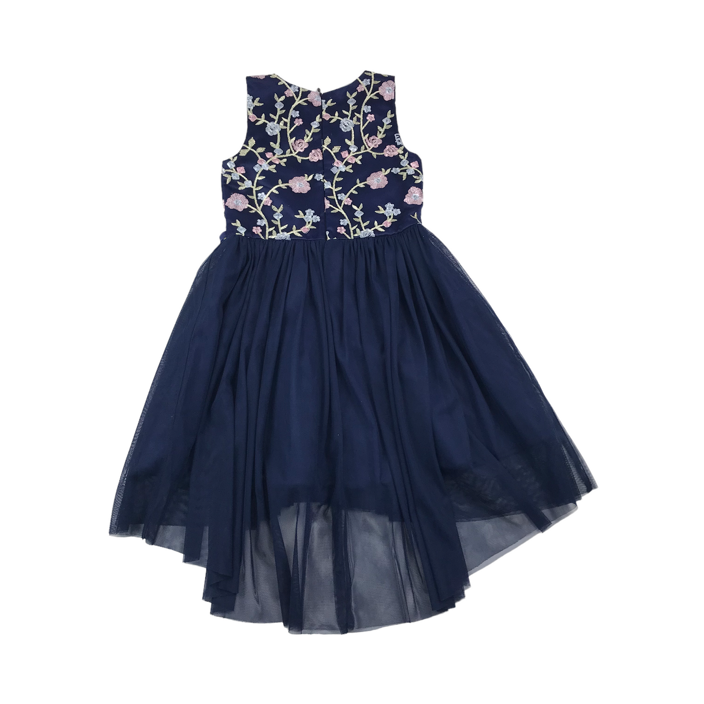 Cinderella Navy Blue Floral Embroidery Tulle Dress Age 8