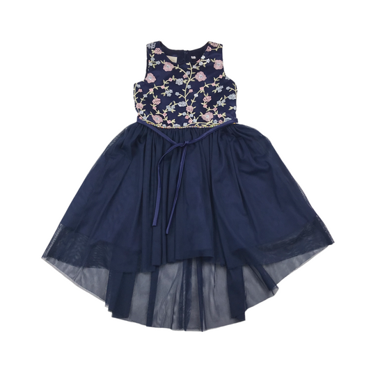 Cinderella Navy Blue Floral Embroidery Tulle Dress Age 8