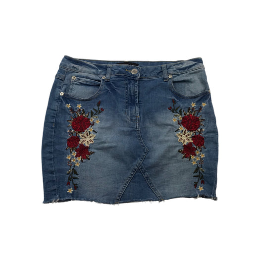 Parisian Petite Floral Embroidery Denim Mini Skirt Women's Size 10