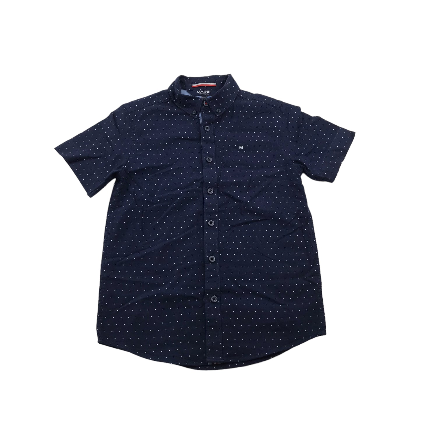 Maine Navy Blue Dotted Short Sleeve Shirt Age 9