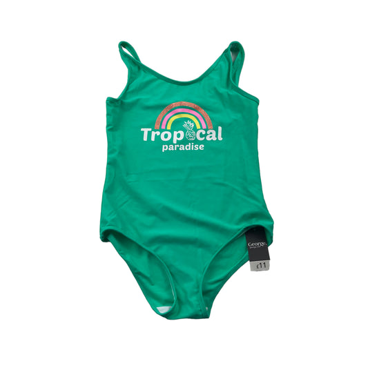 George Turquoise Green Tropical Print Swim Costume Age 12