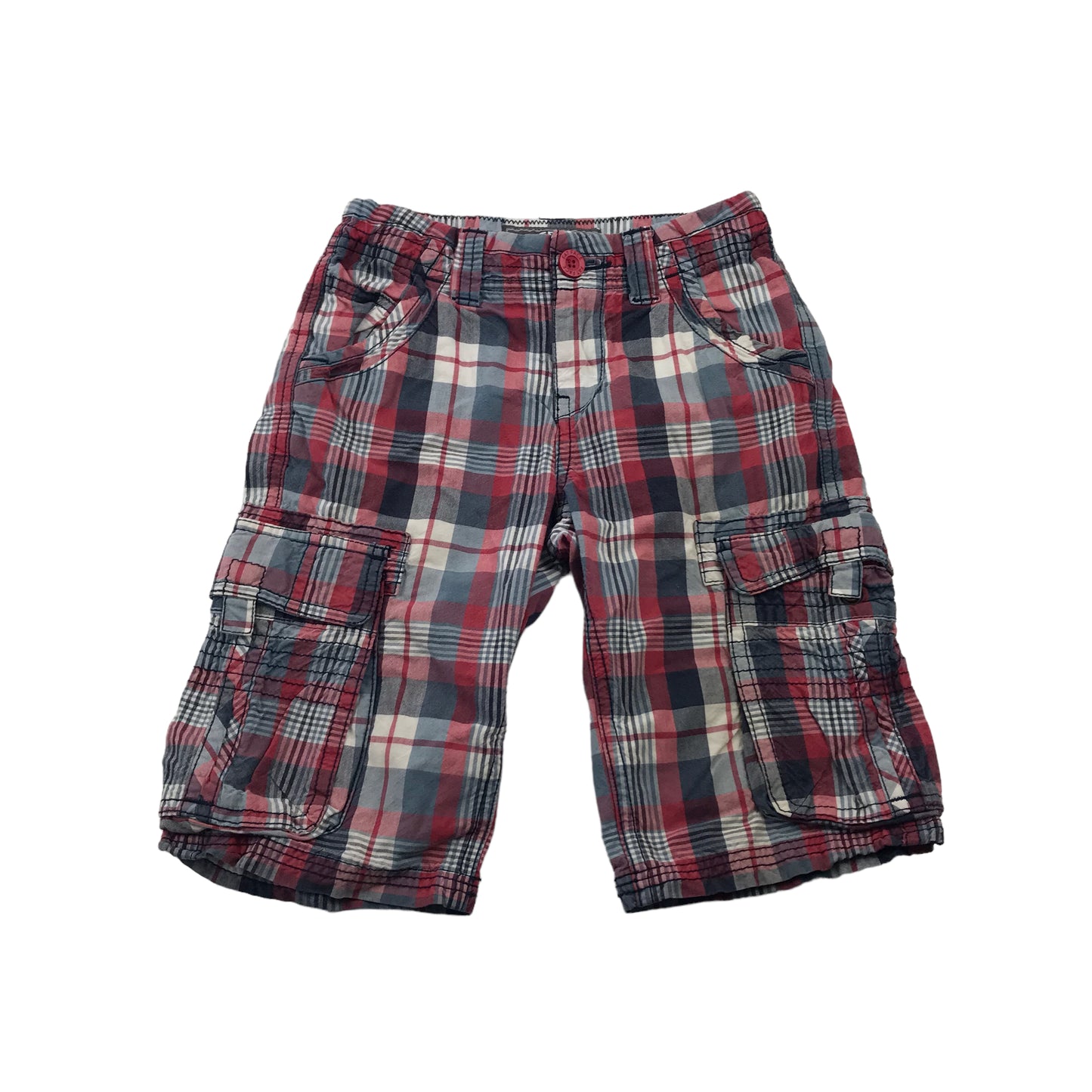 Fatface Red and Navy Checked Cargo Shorts Age 6