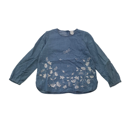 Lindex Blue Denim Embroidered Cotton Blouse Age 6