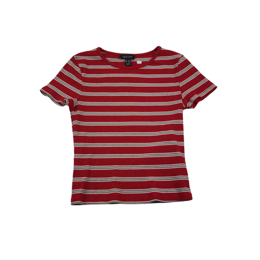 New Look Red and White Stripy Knitted Crop T-shirt Women's Size 8