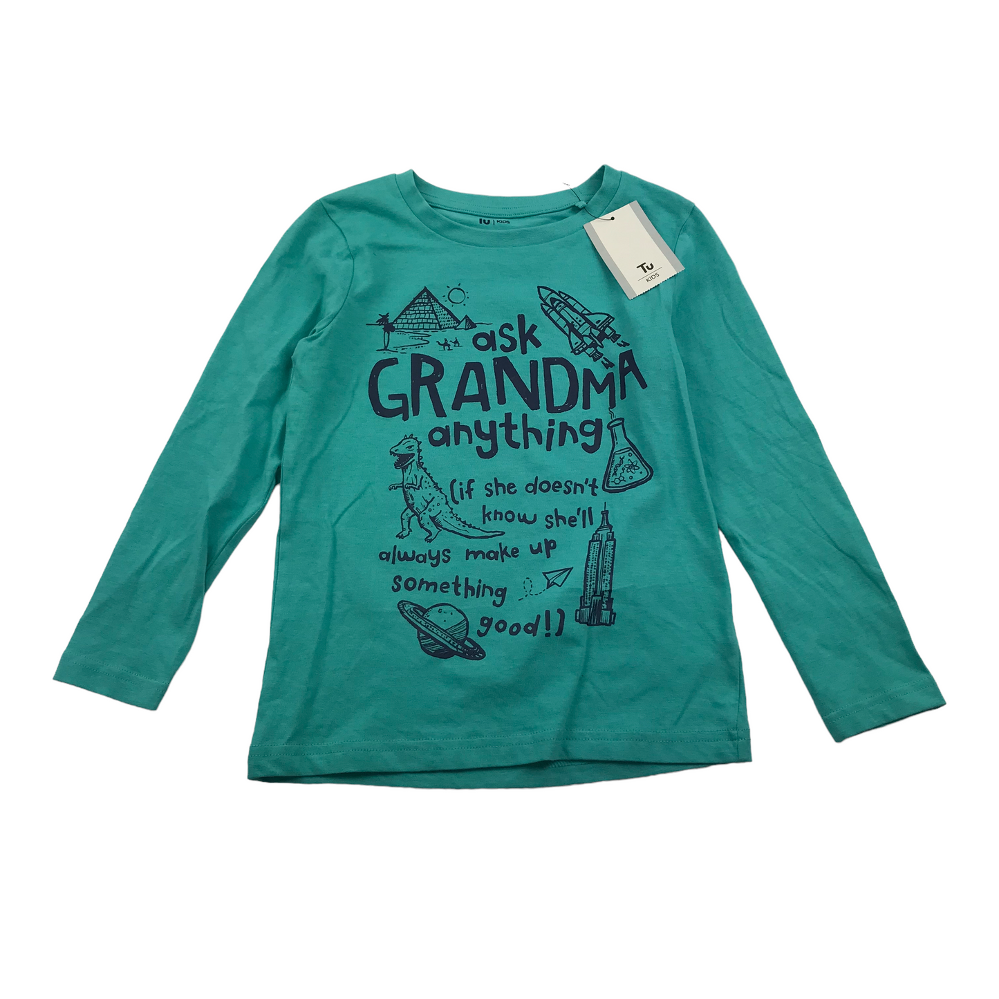 Tu Blueish Green Ask Grandma Anything Print T-shirt Age 5