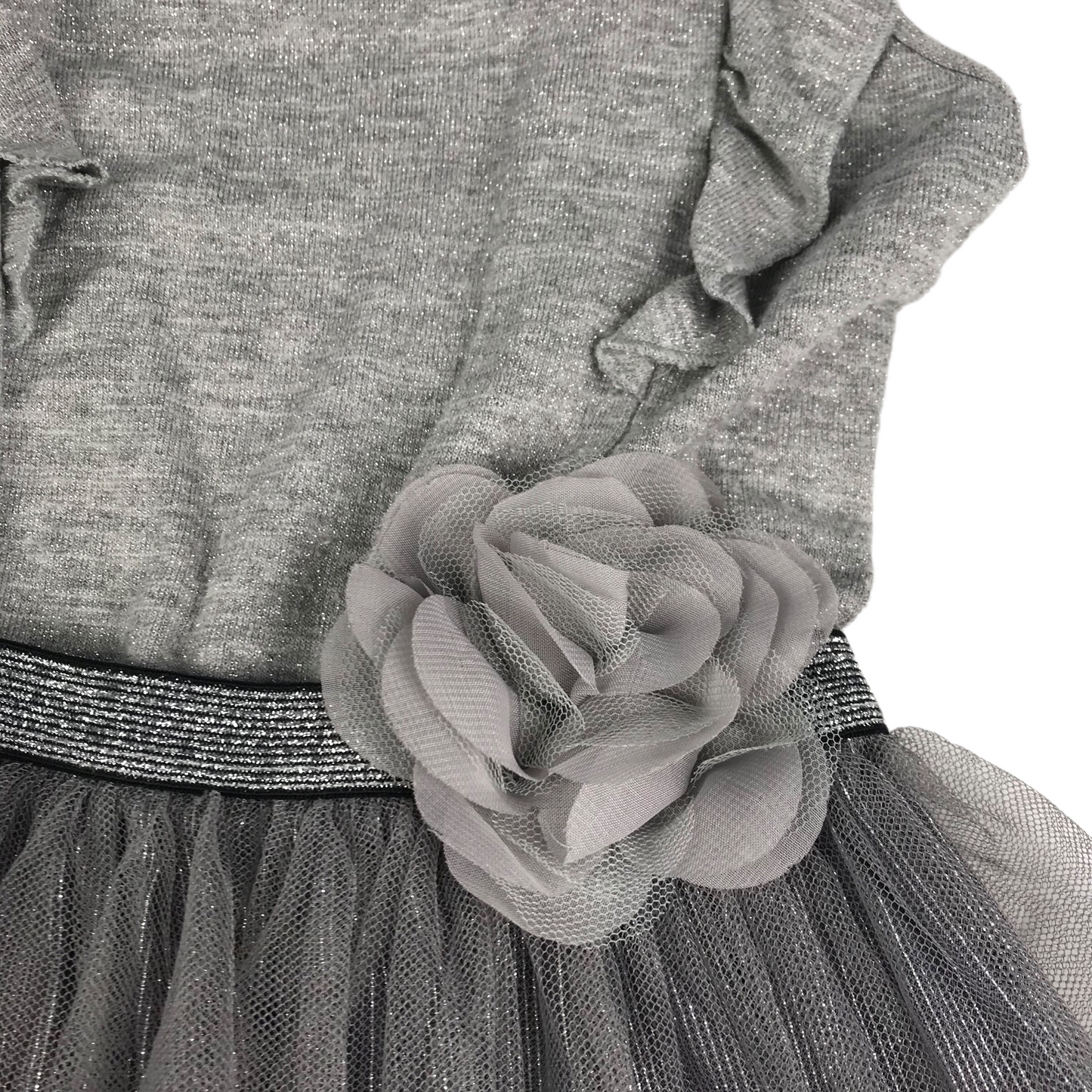 Nutmeg Grey Mesh Skirt Dress with Flower Detail Age 8