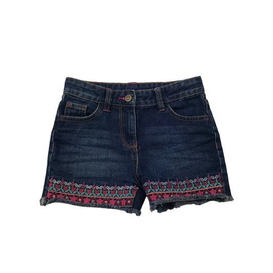 Matalan Navy Denim Shorts with Pink Embroidery Detailing Age 6