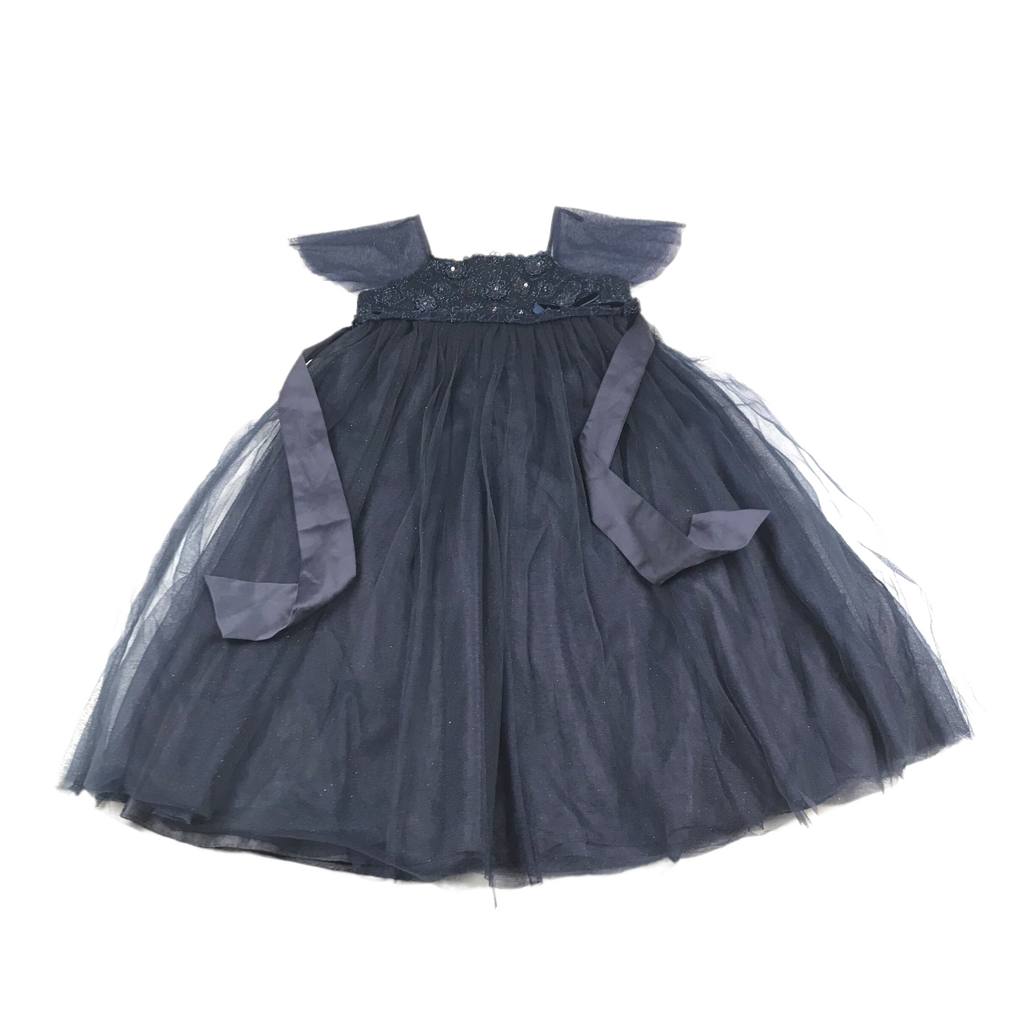 Monsoon Navy Blue Empire Mesh Dress Age 7