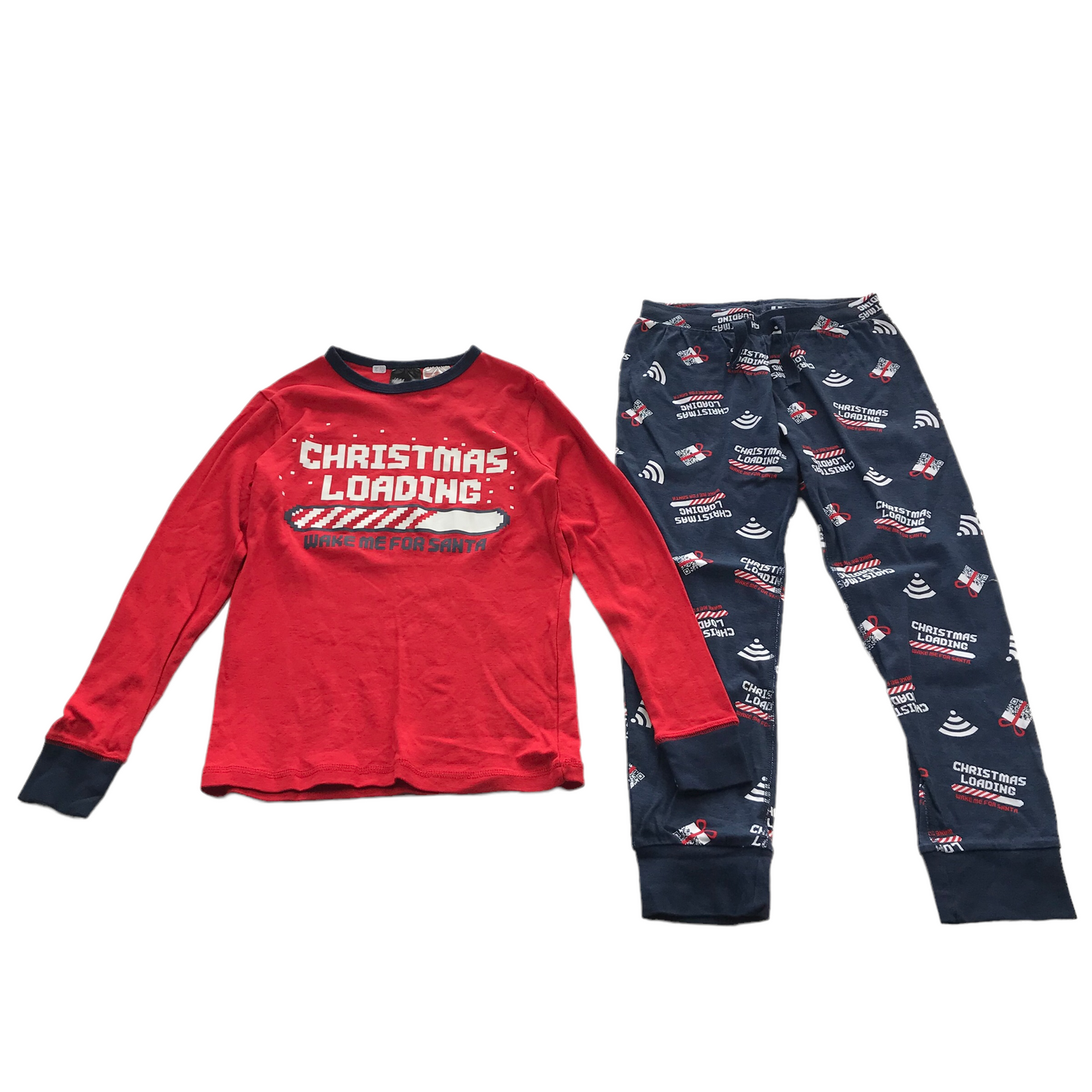 H&M Red and Navy Christmas Loading Pyjama Set Age 8-9