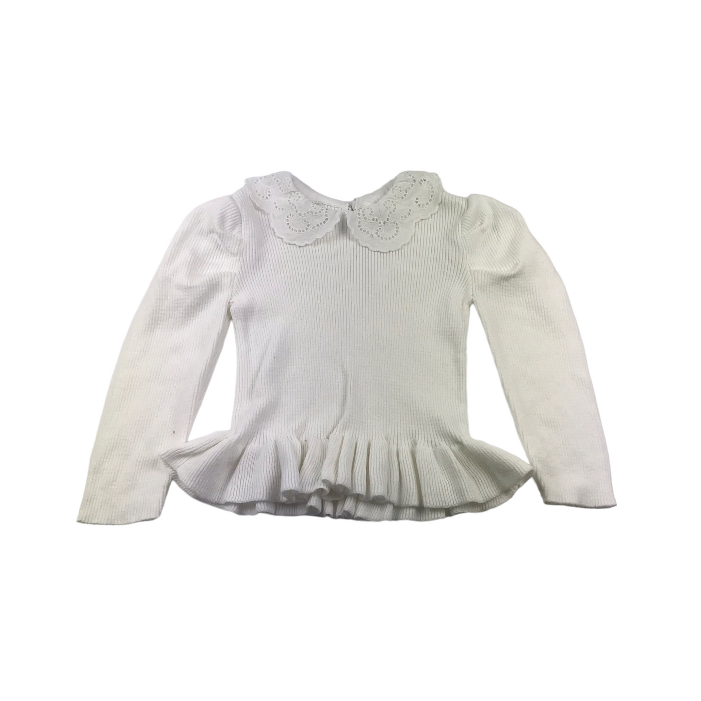 River Island White Lace Style Collar Pleated Jumper Age 4