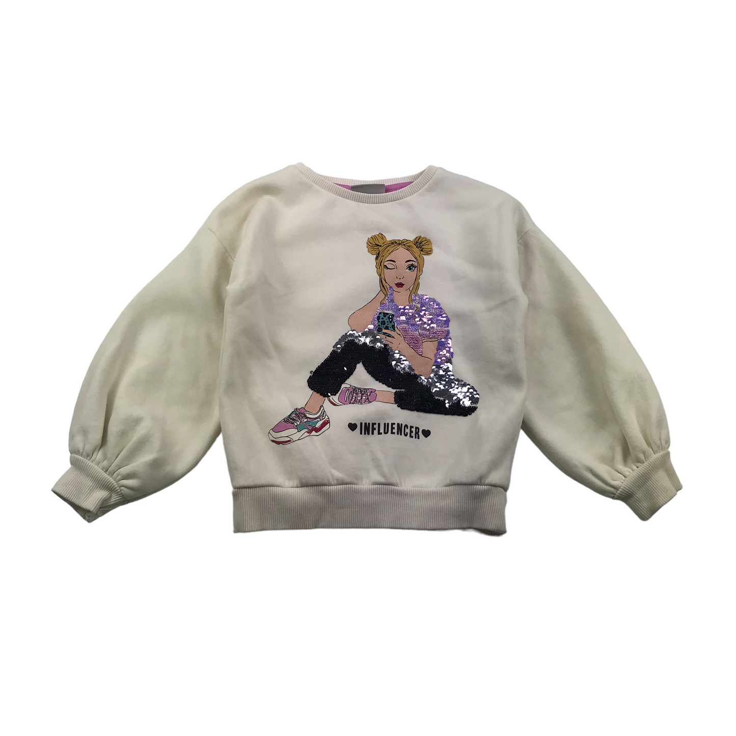 Matalan White Sequin Influencer Character Sweater Age 5