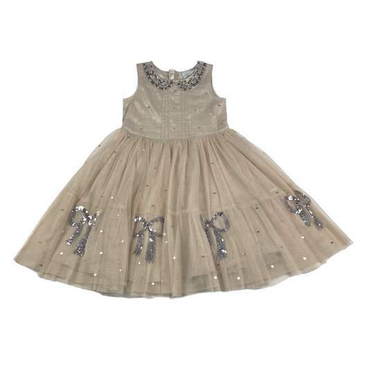 Next Light Beige Sequin Bow Detailed Dress Age 8