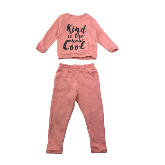 F&F Pink Kind is The New Cool Sweater and Joggers Set Age 4