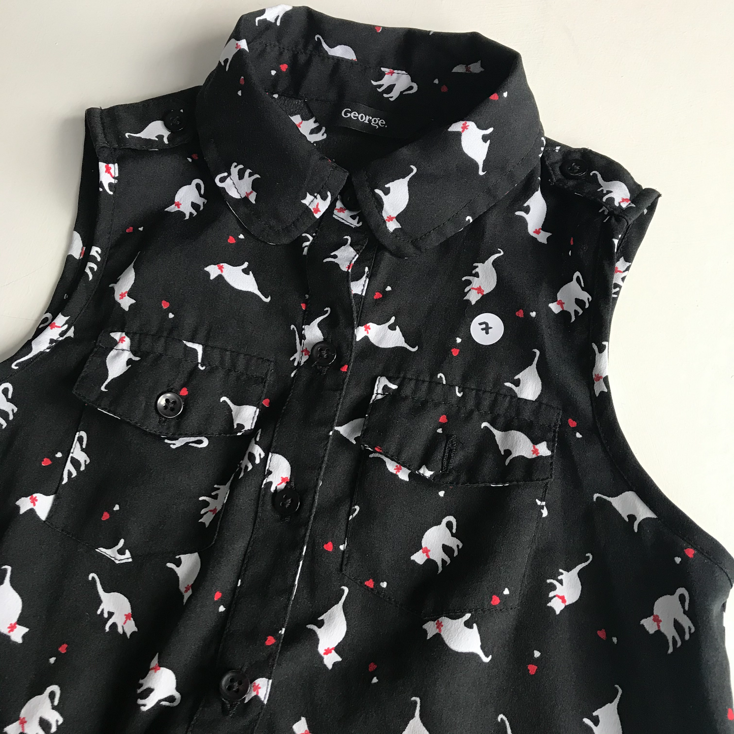 Dress - Black with Cat Pattern - Age 7