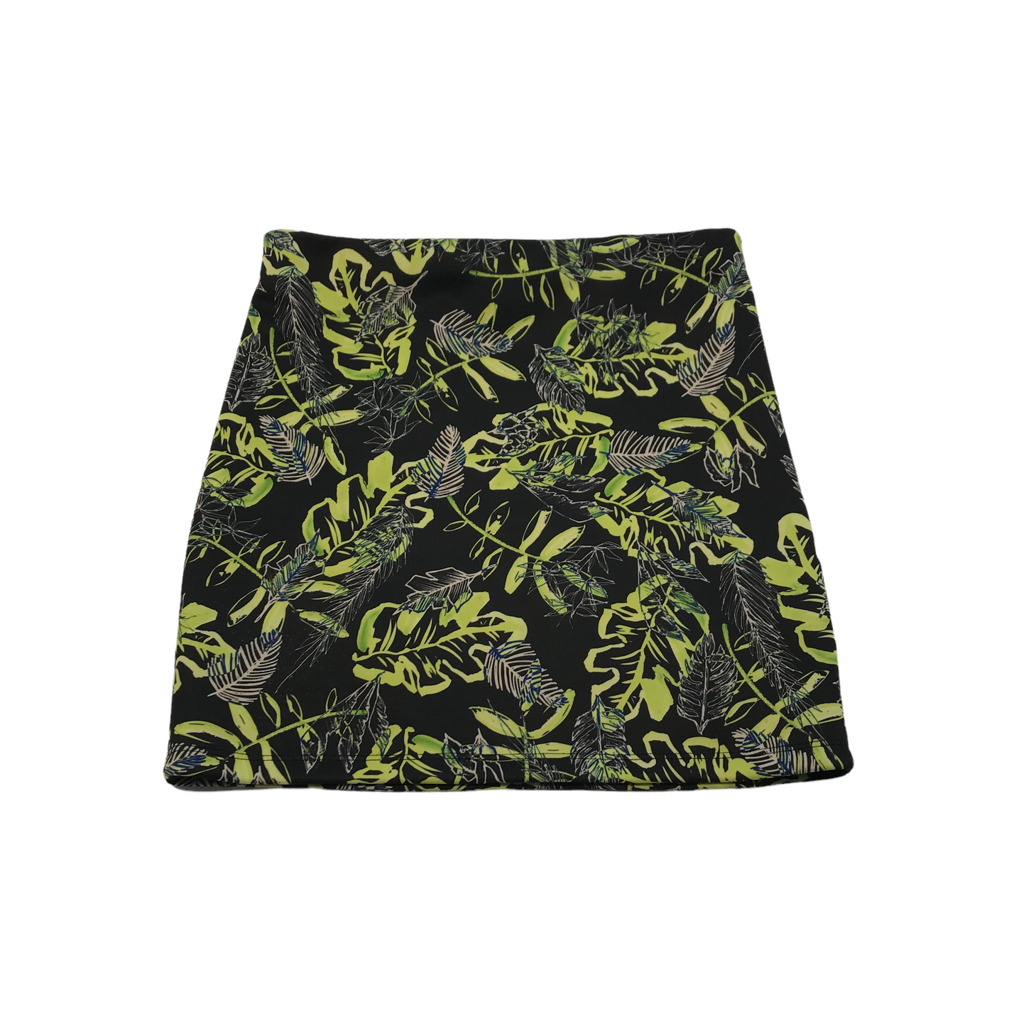 Primark Black and Neon Floral Jersey Skirt Woman Size 10