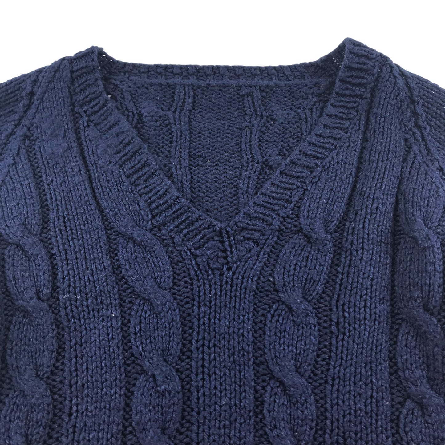 Hand Knitted Navy Blue V-neck Jumper Age 7-8