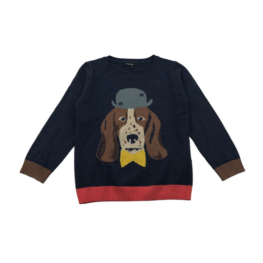 M&S Navy Blue Dog with a Bowler Hat Jumper Age 5